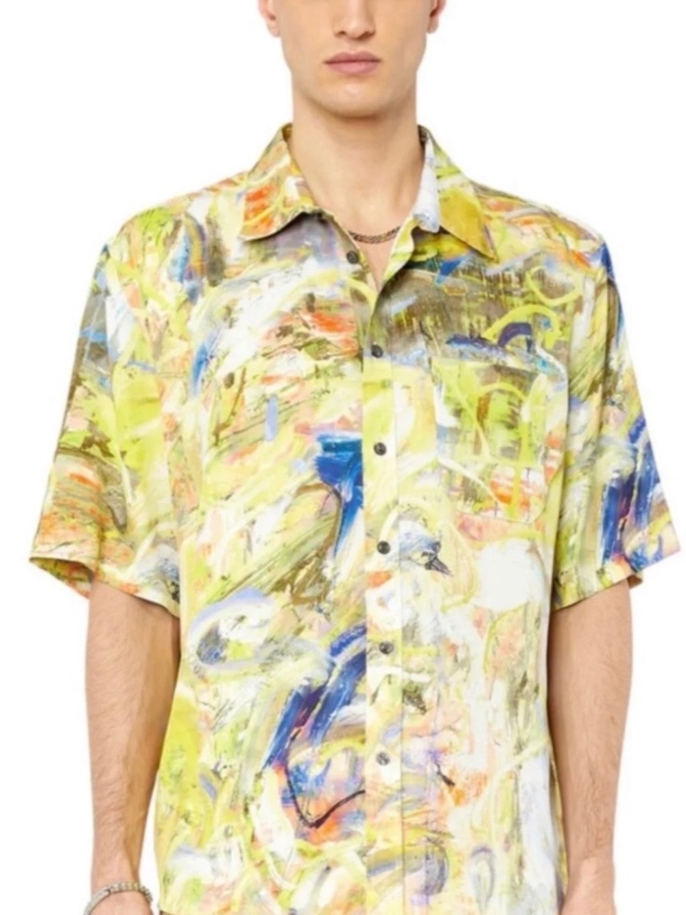 Diesel S-UMBE-SSL-PRINT Abstract Paint Short Sleeve Shirt - IT 50 (US Large)